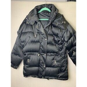 Black Bear Jacket Men Black Puffer Winter Goose Down Zip & Snap Vintage Hooded
